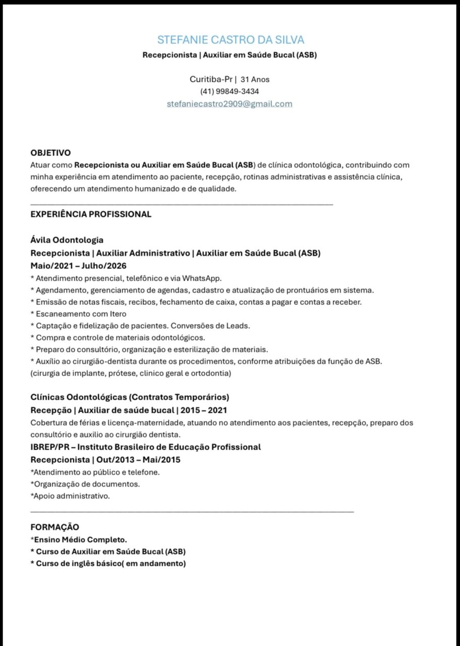 Procuro Free lance ASB / Recepcionista